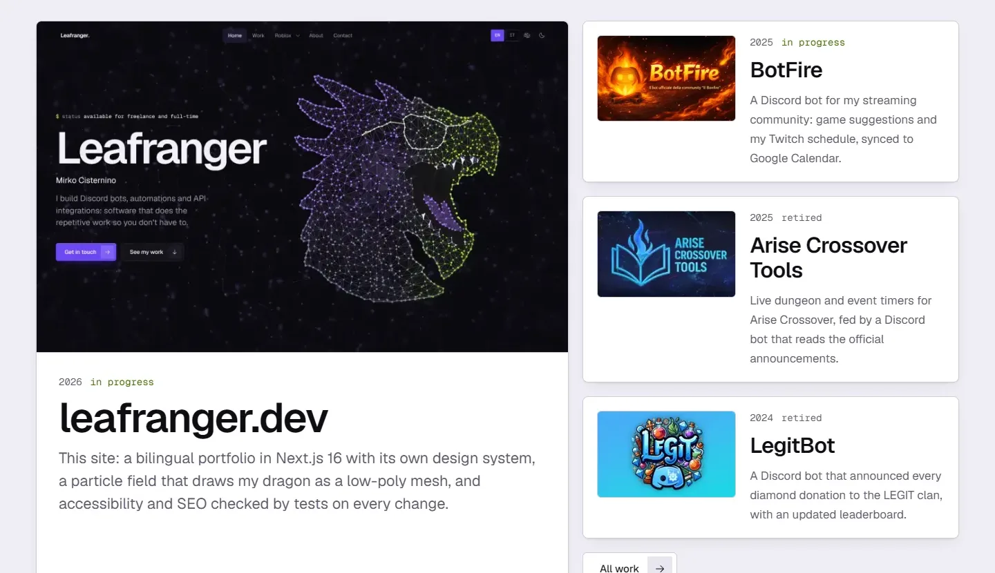 The same Recent work section in the light theme, with white panels lifted on a pale background