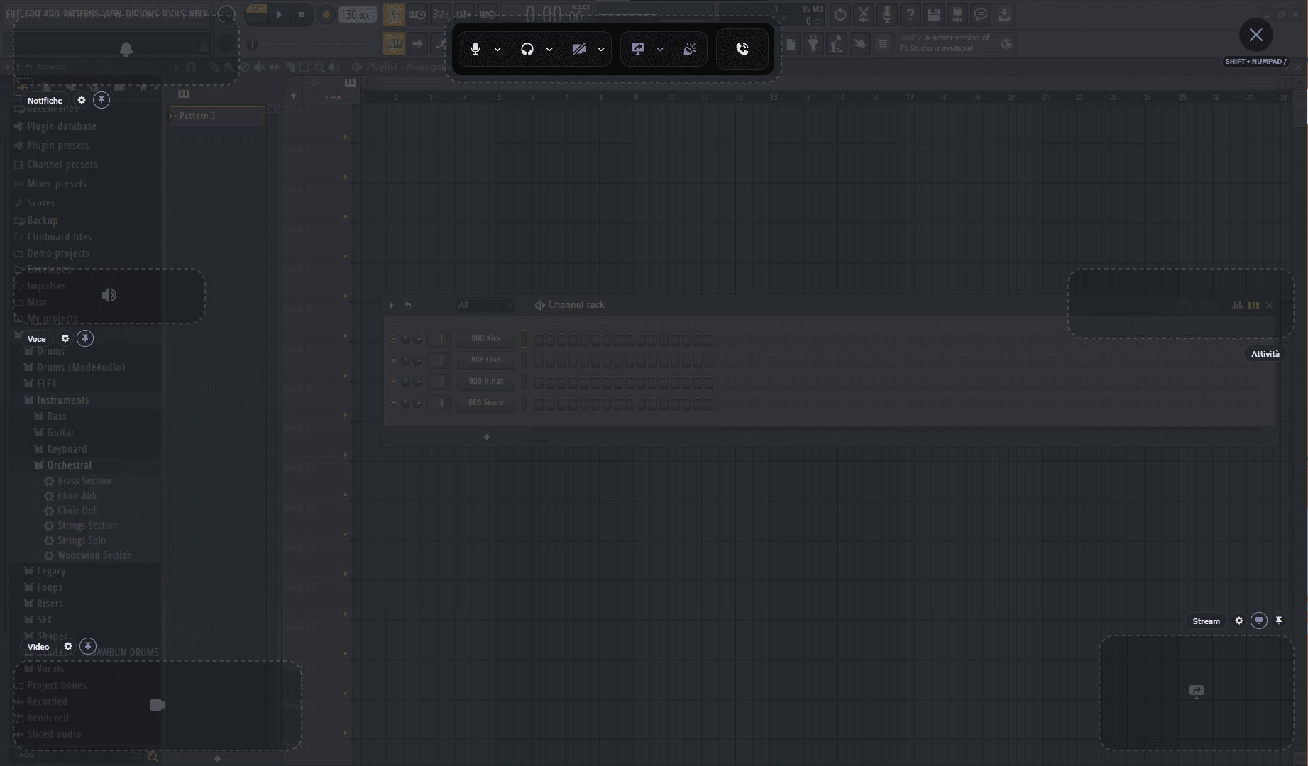 A Discord profile showing FL Studio as the current activity, with the project name and elapsed time